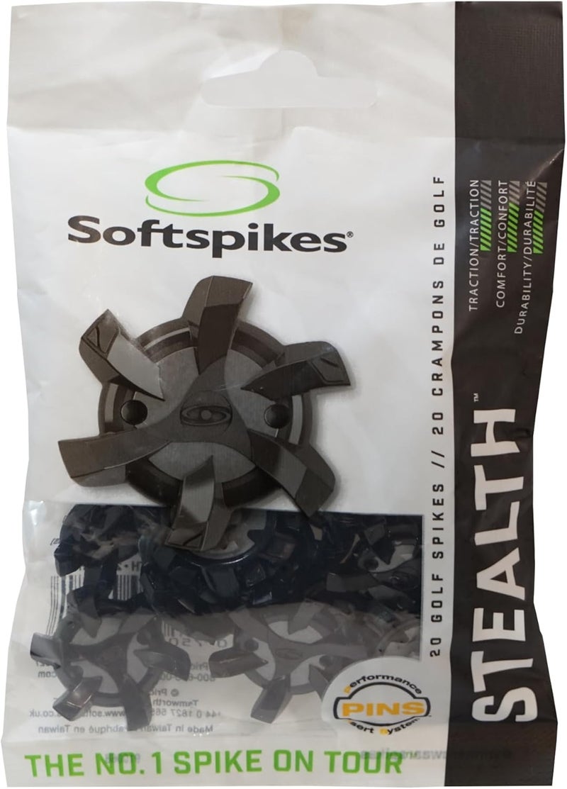 SOFTSPIKES Unisex Adult Black Stealth Golf Cleats, Black/Silver, Clamshell US - Image 1